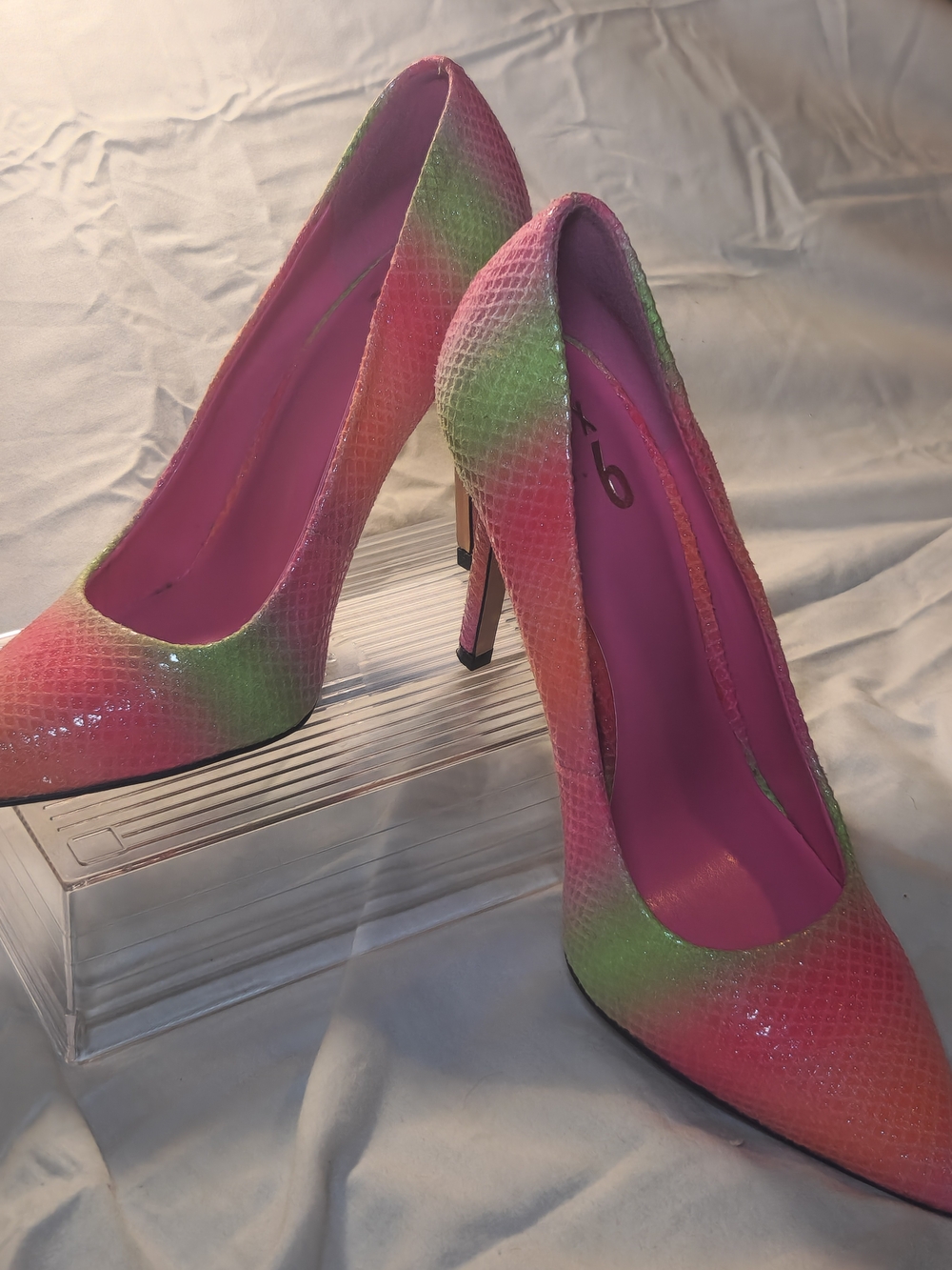 Mix No. 6 Pink and Green Ombre Snakeskin Pointed-Toe Stilettos 7